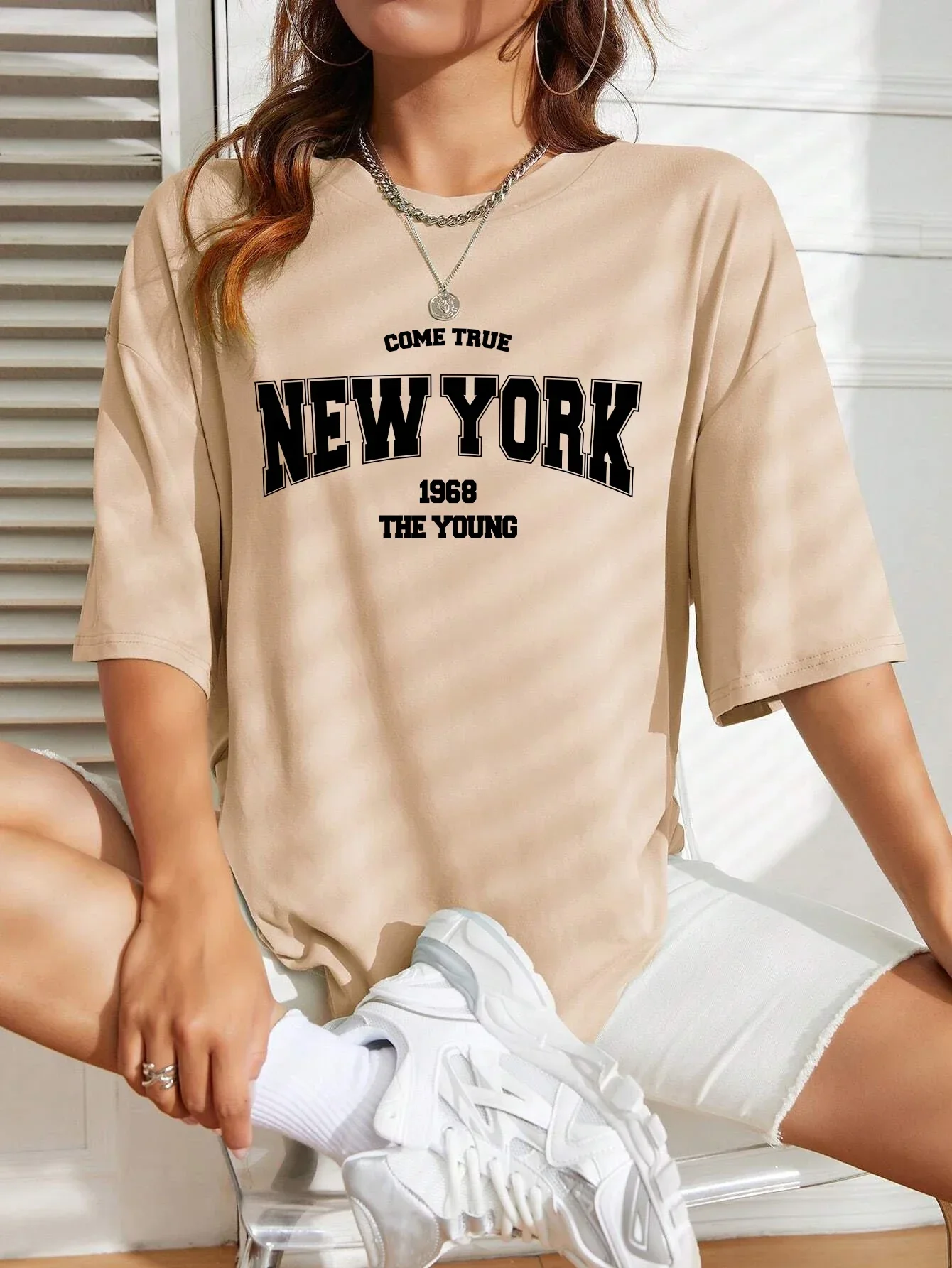 When 1968 The New York Is Young  Woman Tshirts Oversize Daily Tshirts Creativity Streettshirt Individual Casual Clothes