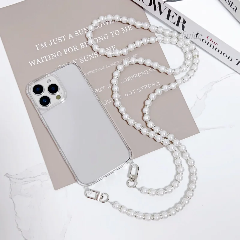 Luxe Parelketting Crossbody Strap Schokbestendig Case voor iPhone 17 Pro Max 16 14 13 12 Mini 11 15 Plus Lanyard Acryl Clear Cover - afbeelding 1