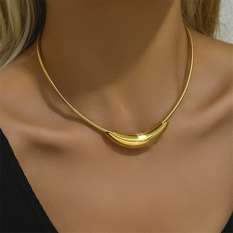 Kuziduocai Waterproof Stainless Steel Popular Choker Light Necklace Women Statement Metal 18K Gold Plated Trendy Fashion Jewelry