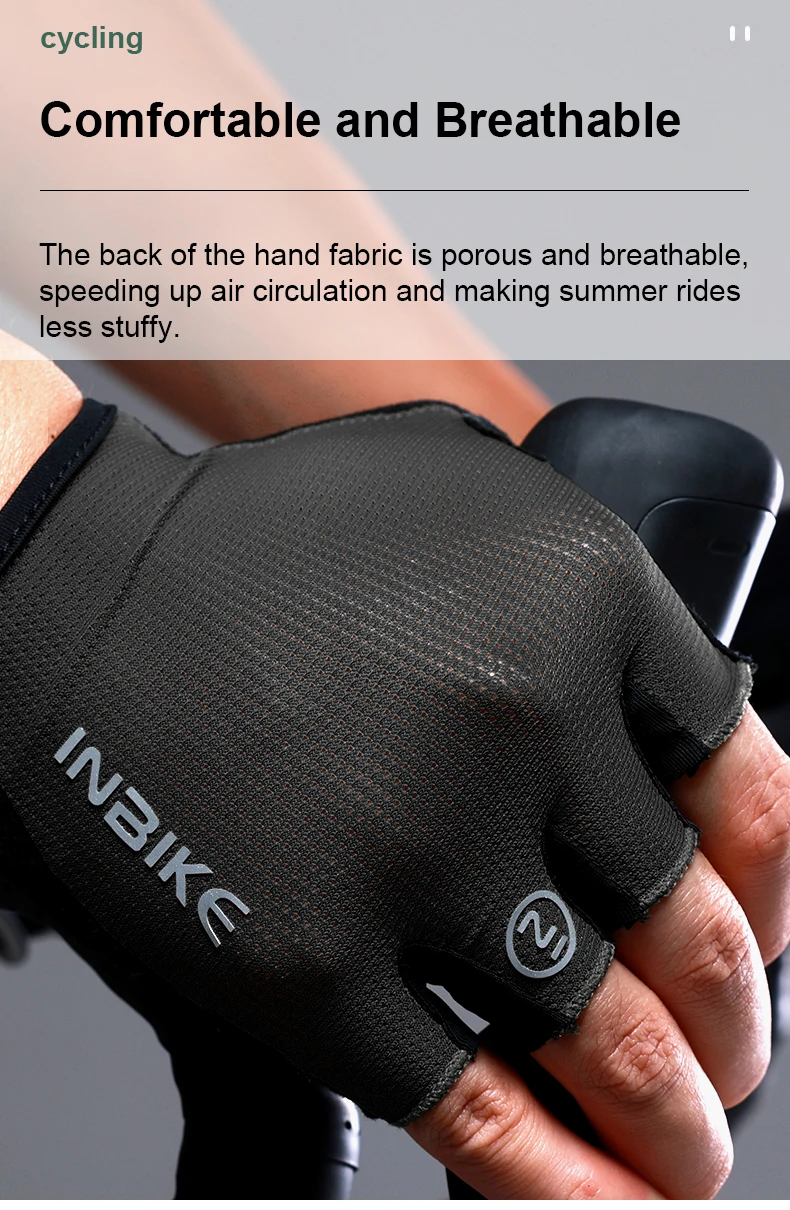 INBIKE Halbfinger-Fahrradhandschuhe für Herren Stoßdämpfende Atmungsaktive Sommerhandschuhe für Mountainbike Rennrad Rutschfeste Fahrradhandschuhe – Detail 7