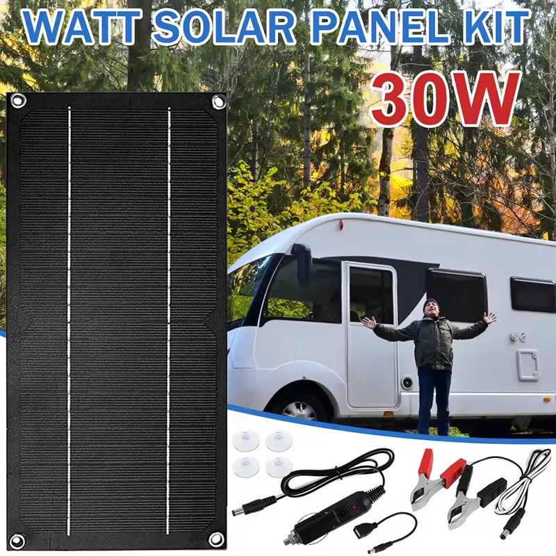 Solar Panel Kit 30W DC 12-24V Portable Solar Charger Protection Monocrystalline Solar Powered Battery Charger For Outdoor