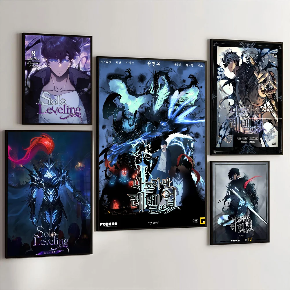 Anime Solo Leveling Poster Self-adhesive Art Waterproof Paper Sticker Coffee House Bar Room Wall Decor