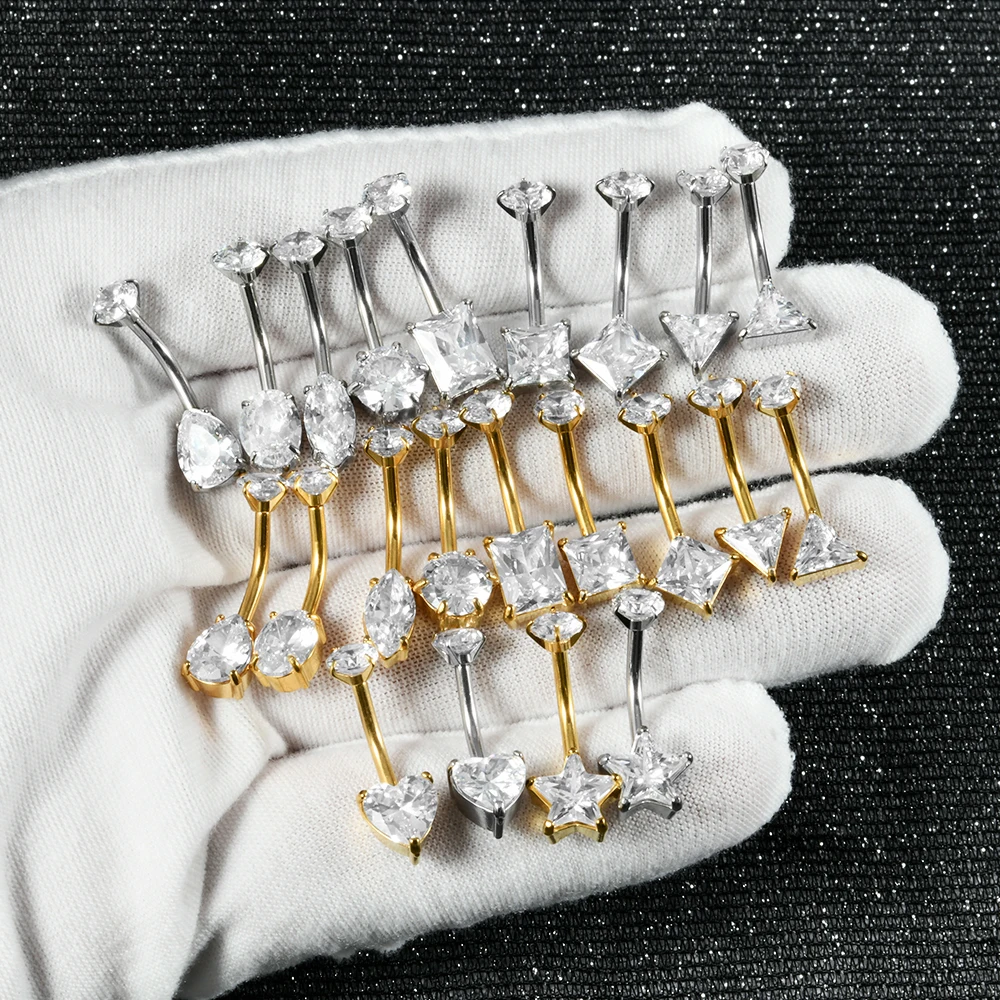 1PC 316 Stainless Steel Heart/Star Belly Button Ring Marquise Zircon Internal Thread Navel Piercing Ombligo Piercing Jewelry 14G