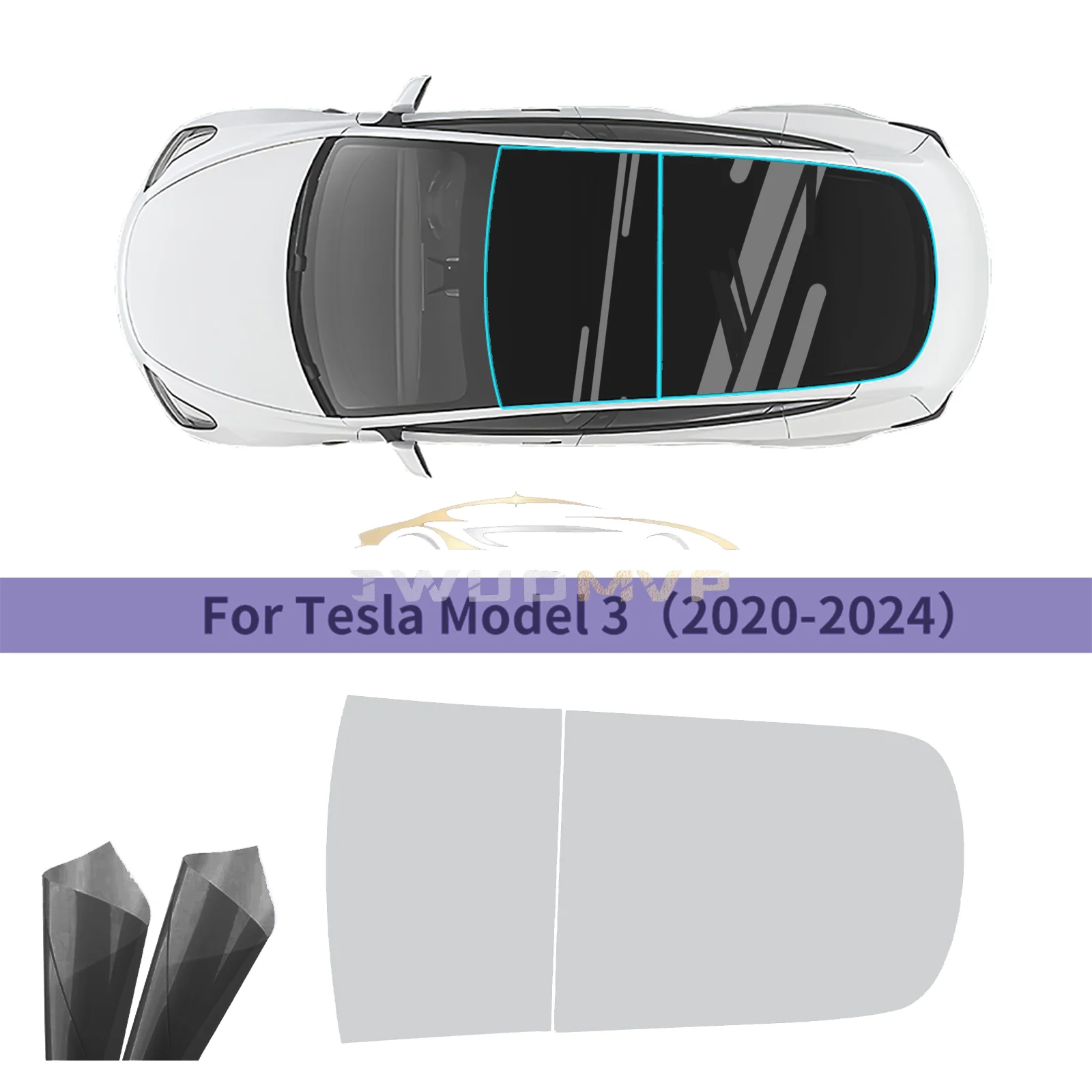 

Предварительно вырезанная защитная пленка из ТПУ синего и черного люка Crysta для Tesla Model 3 2020-2023 Model 3 Highland 2024, теплоизоляционная пленка для автомобиля PPF