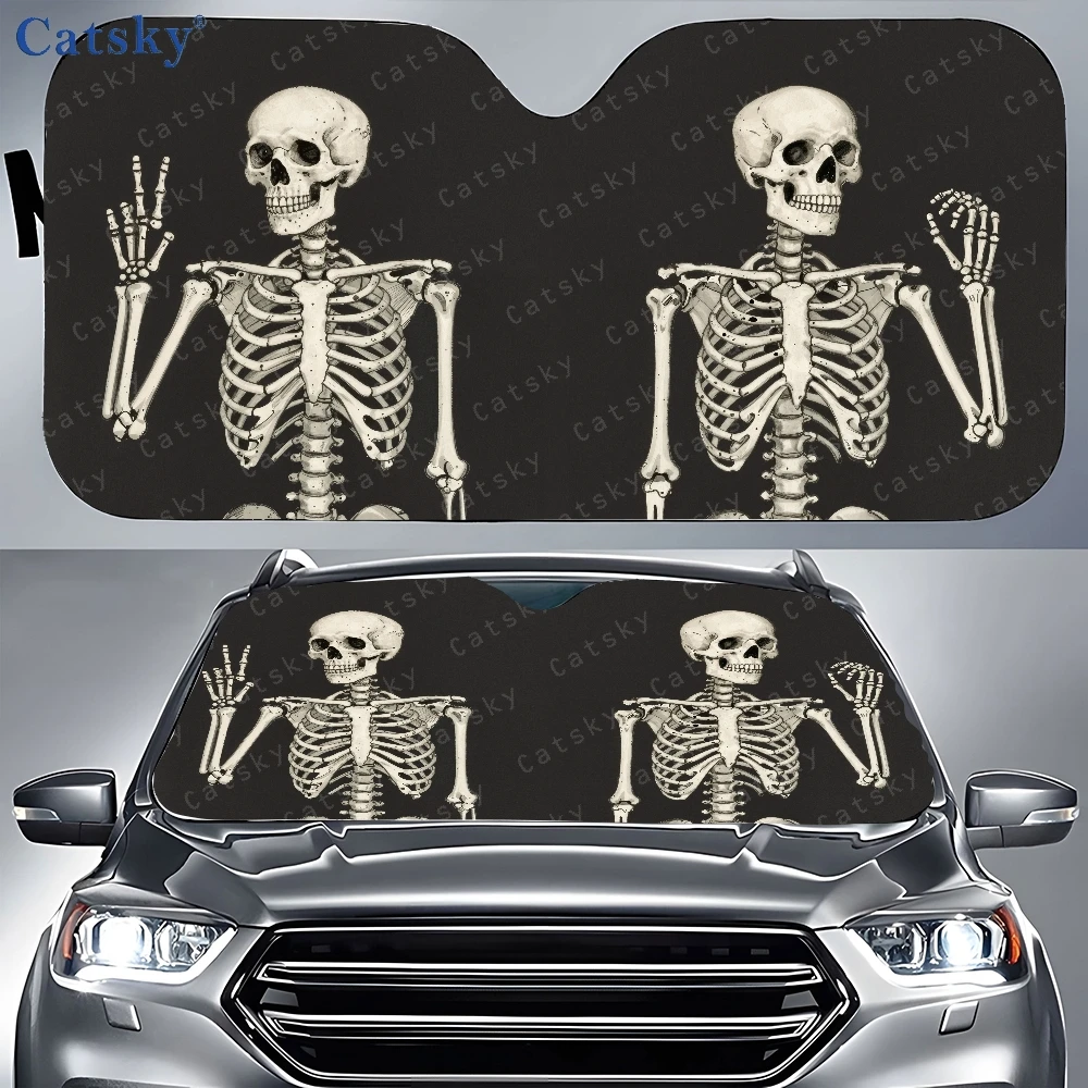 Human Skeleton Drawing Car Sunshade | Front Window Sun Cover, Durable Polyamide Visor, Universally Applicable, Car Decor Gift