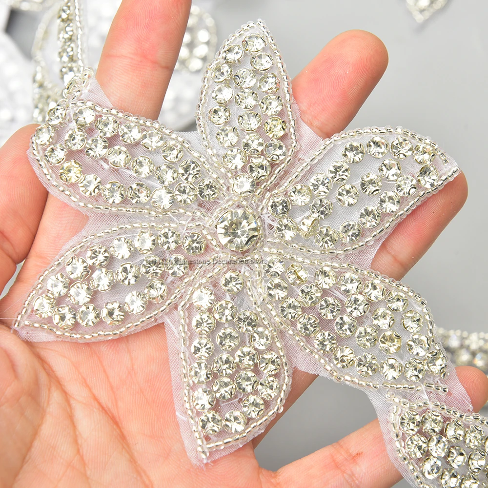 5pcs/Bags Clear Rhinestone Applique Glass Beads Bridal Patches Wedding Dress Belt Decoration Iron-On For Garment/Bags/Shoes DIY