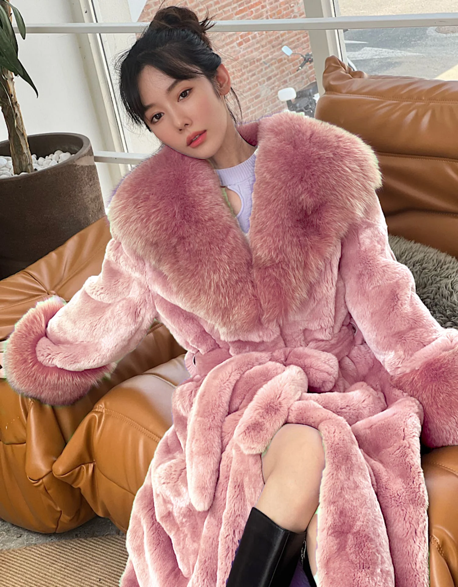 Women's Parker Winter Fur Warm Large Size Solid Color Fur & Faux Fur Women New Casual Long Sleeve Temperament Women Fur Coat Y72
