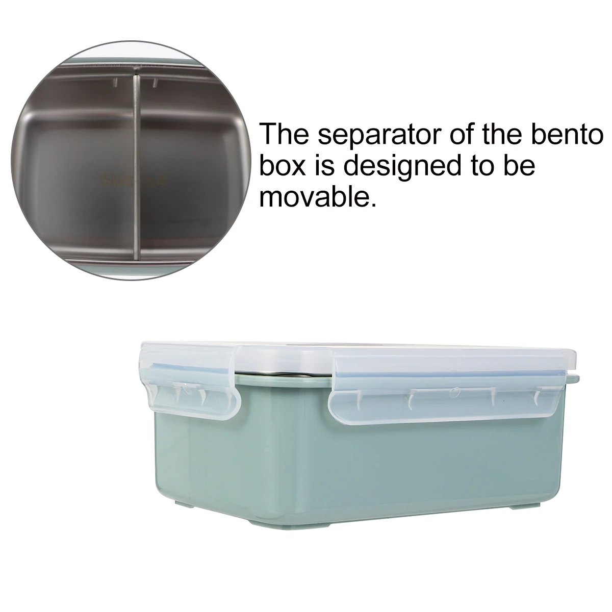 

304 Food Grade Stainless Steel 900Ml Large Capacity Portable Lunch Container Movable Separator Heat Resistant Leak