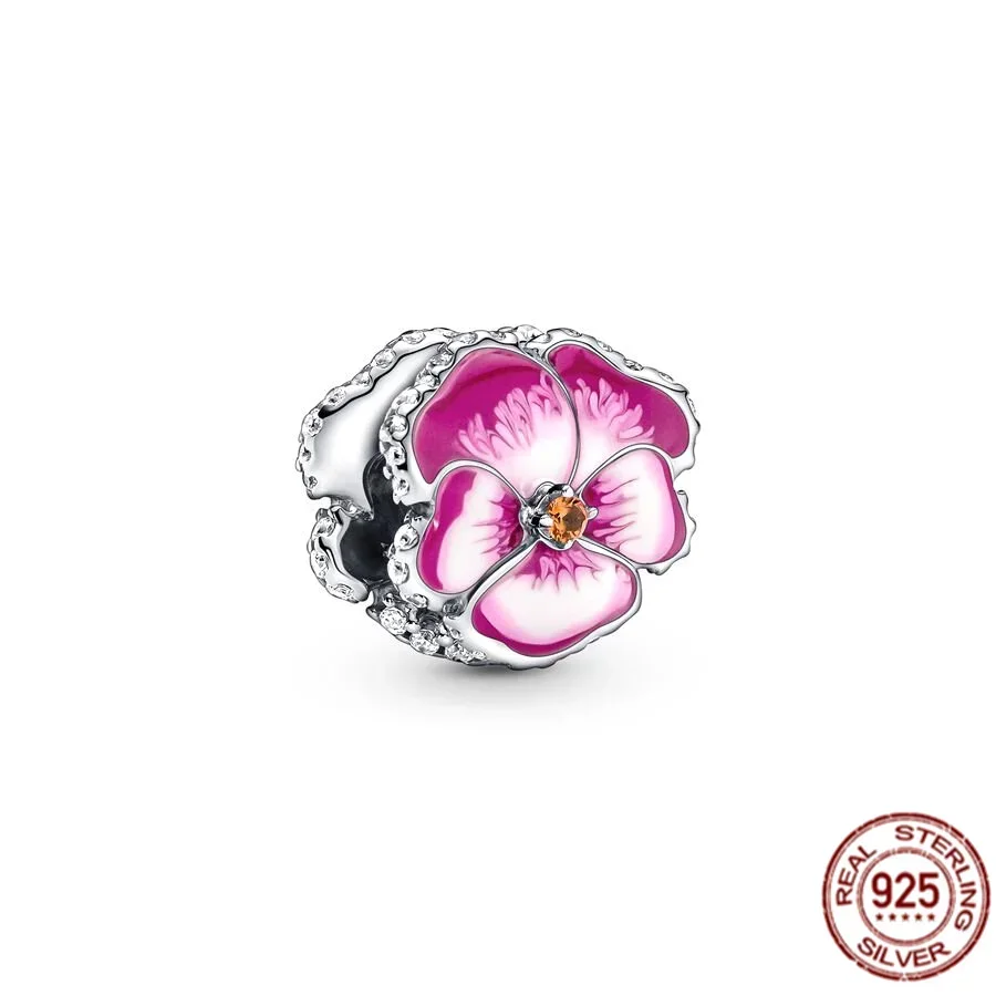 Breloques Pandora originales en argent regardé 925 pour femme, rose, violet, bleu, détruire AndrFlower, perles pour bracelet, mode, bijoux à bricoler soi-même, cadeau