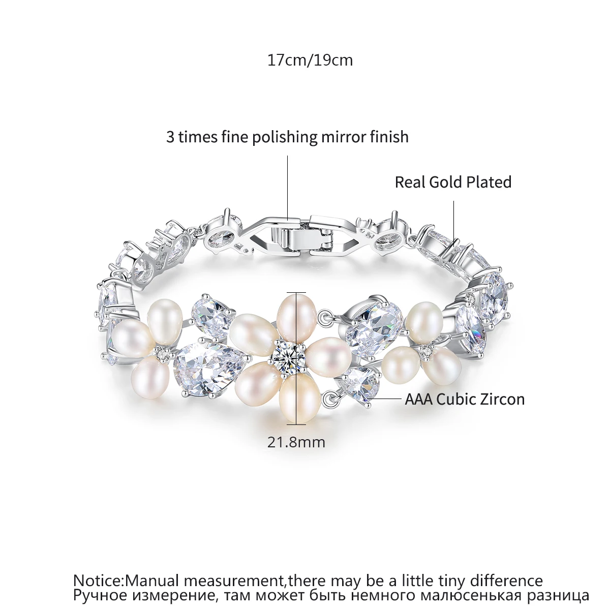 LUOTEEMI Freshwater Pearl Flower Bracelet Luxury Cubic Zircon Bridal Wedding Anniversary Jewellery For Girls Pearl Bangles