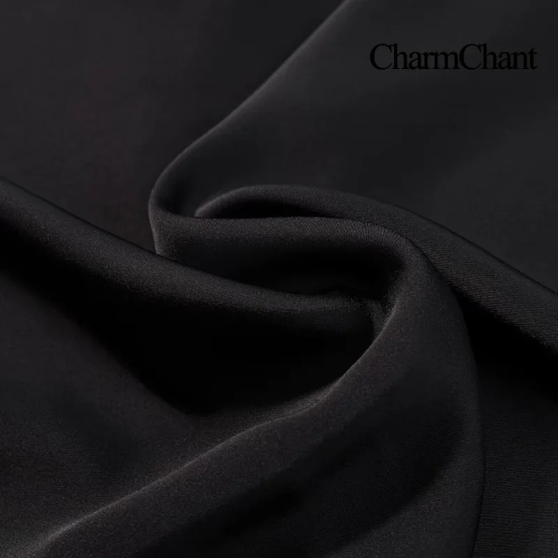 CharmChant Camicia a maniche lunghe in pizzo asimmetrico in raso nero per donna Y2k Harajuku Moda elegante camicia senza maniche camicetta femminile