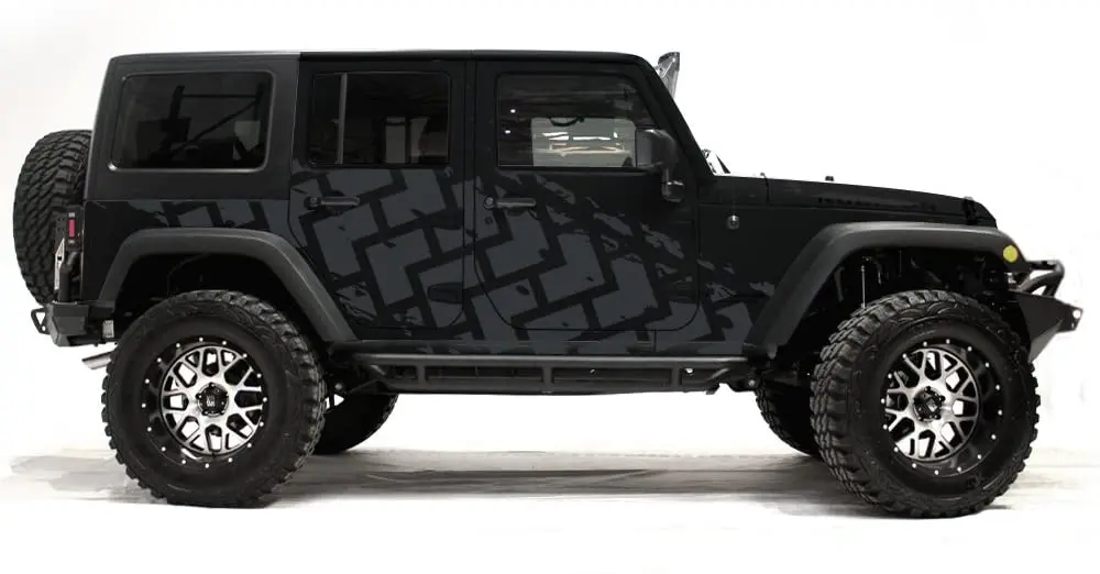 

Factory Crafts Tire Tracks Side Graphics Kit Vinyl Decal Wrap Compatible with Wrangler 4 Door Gray