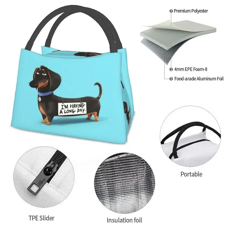 Kawaii Dachshund Insulated Lunch Bags for Women Portable Wiener Badger Sausage Dog Cooler Thermal Bento Box Office Picnic Travel