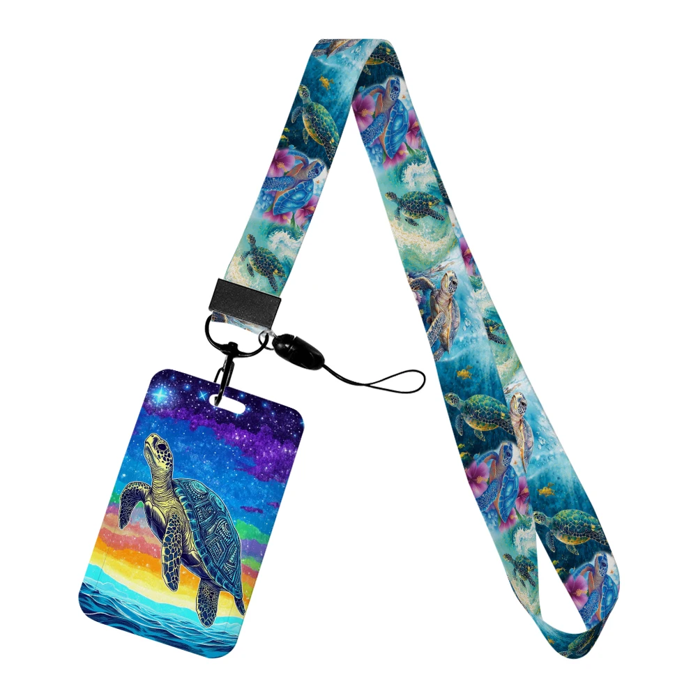 Marine Creature Sea Turtle Card Holder Lanyard with Keychains