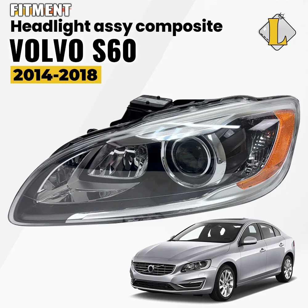 

Headlight For 2014-2018 Volvo S60 V60 Black Housing Driver Side New