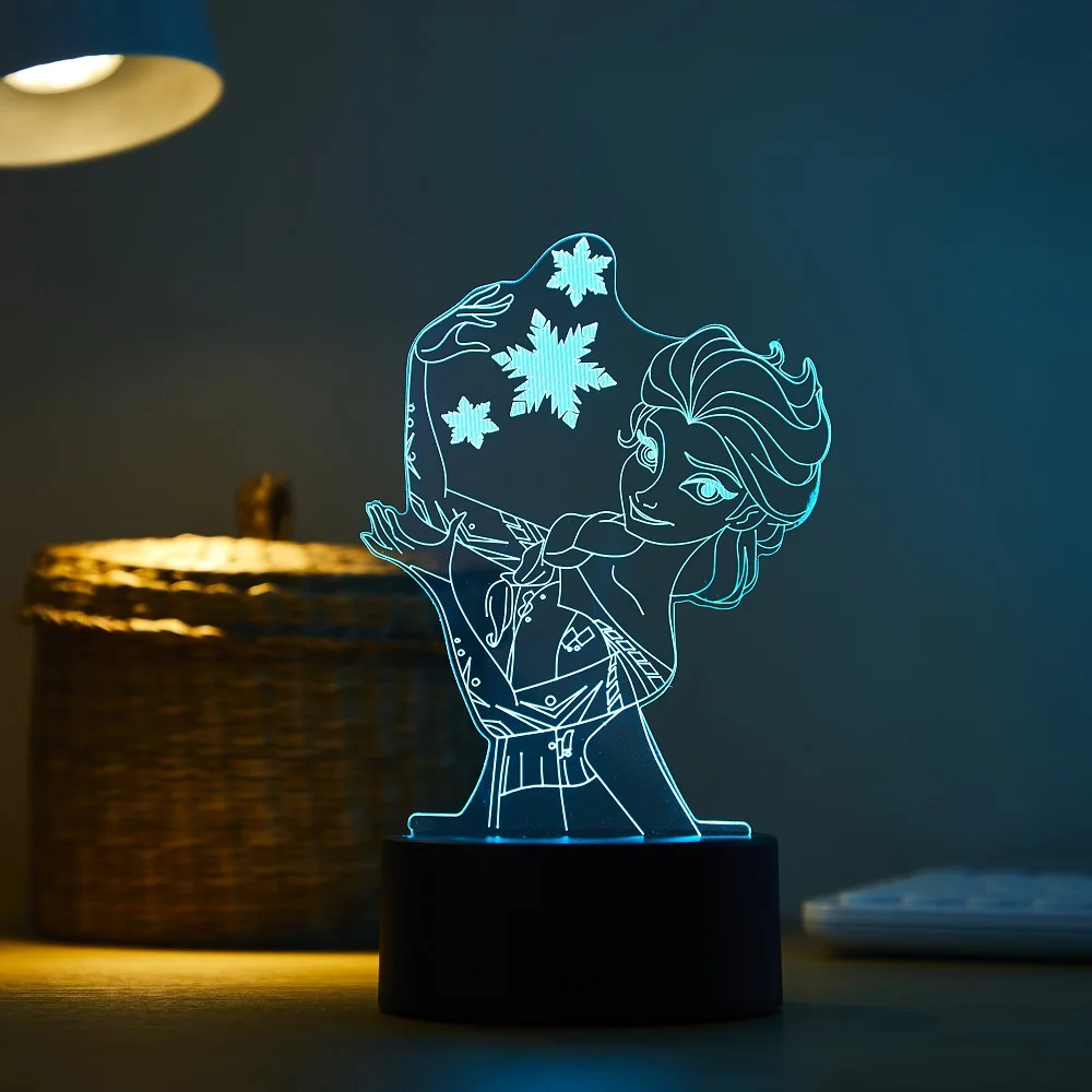 Cartoon Figure Elsa 7 Colors 3D Night Light LED Lamp Frozen Queen Princess Elsa Illusion Bedside Lights Table Lampara