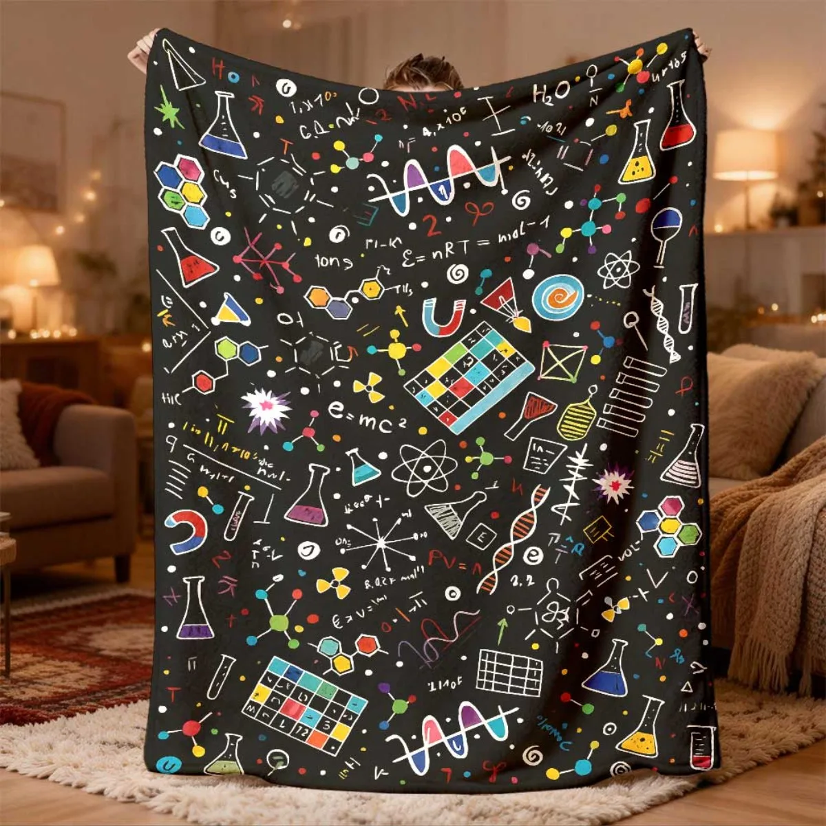 Science equation pattern throw blanket for boys girls students gift home decor academia