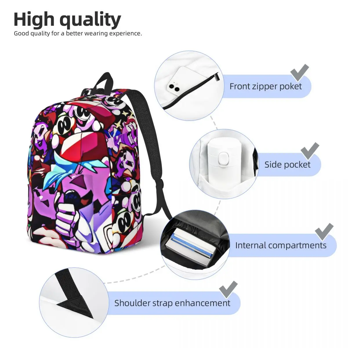 Friday Night Funkin Fnf Characters Backpack Elementary High College School Student Bookbag Teens Daypack Sports