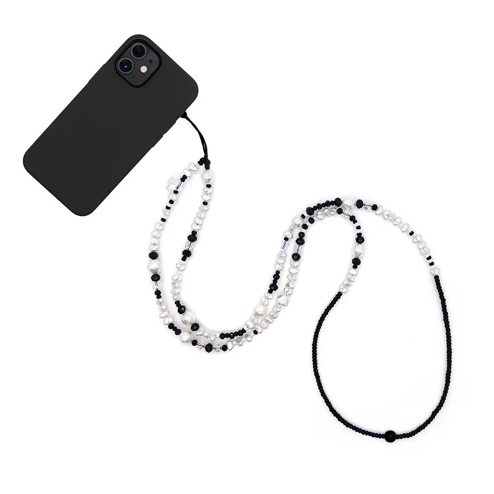 KKBEAD New In Black & White Pearl Beads Skull Phone Chain Cell Phones Charm Long String Y2K Accessories Mobile Lanyard