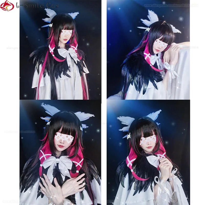 Wig Cosplay Game Fatui, Wig Columbina, rambut sintetis gradien tahan panas 105cm, Wig pesta Anime + topi Wig