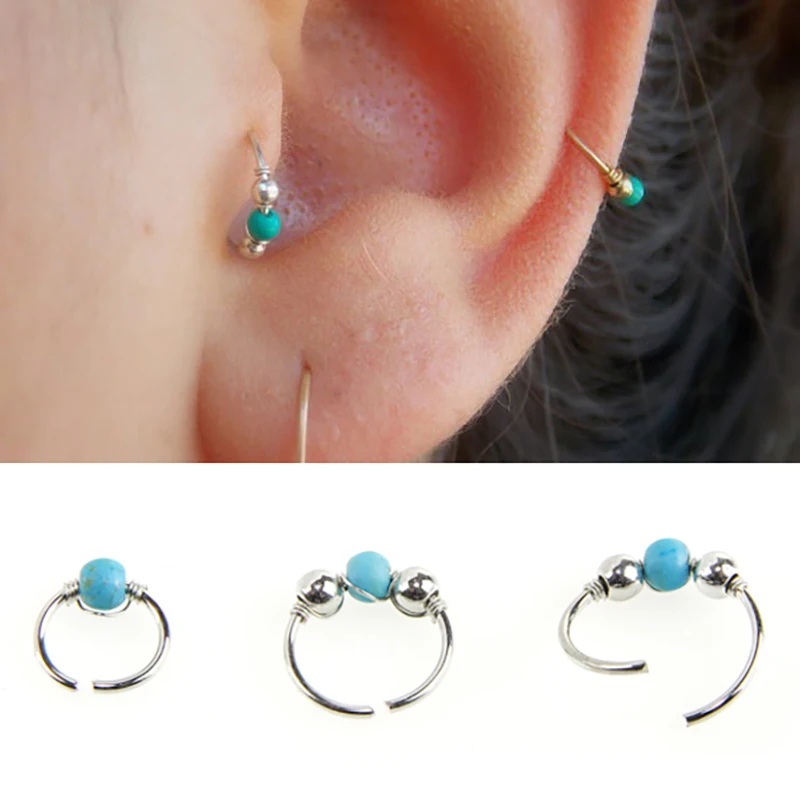 3pcs Beads Captive Nose Rings Septum Piercing Hoop Earrings Lip Ring Ear Cartilage Tragus Helix Circular Body Jewelry