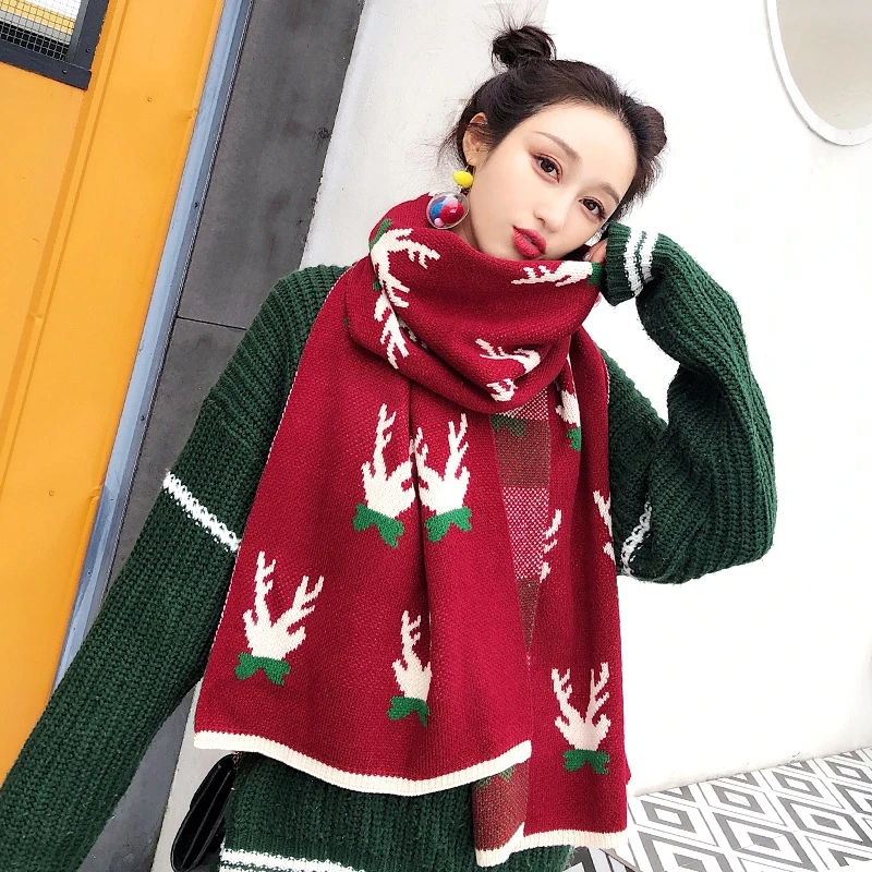 

Winter New Elk Thick Warm Scarf Women Japanese and Korean Sweet Shawl Fashion Trend Imitation Cashmere Thick Scarf