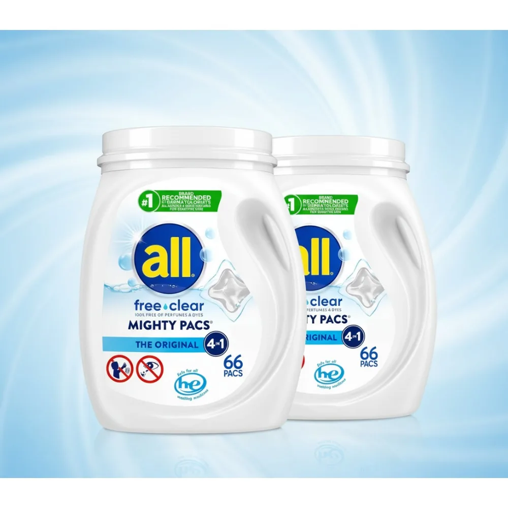 

Hypoallergenic Laundry Detergent Pacs for Sensitive Skin, Unscented & Dye-Free, 132 Count Pods