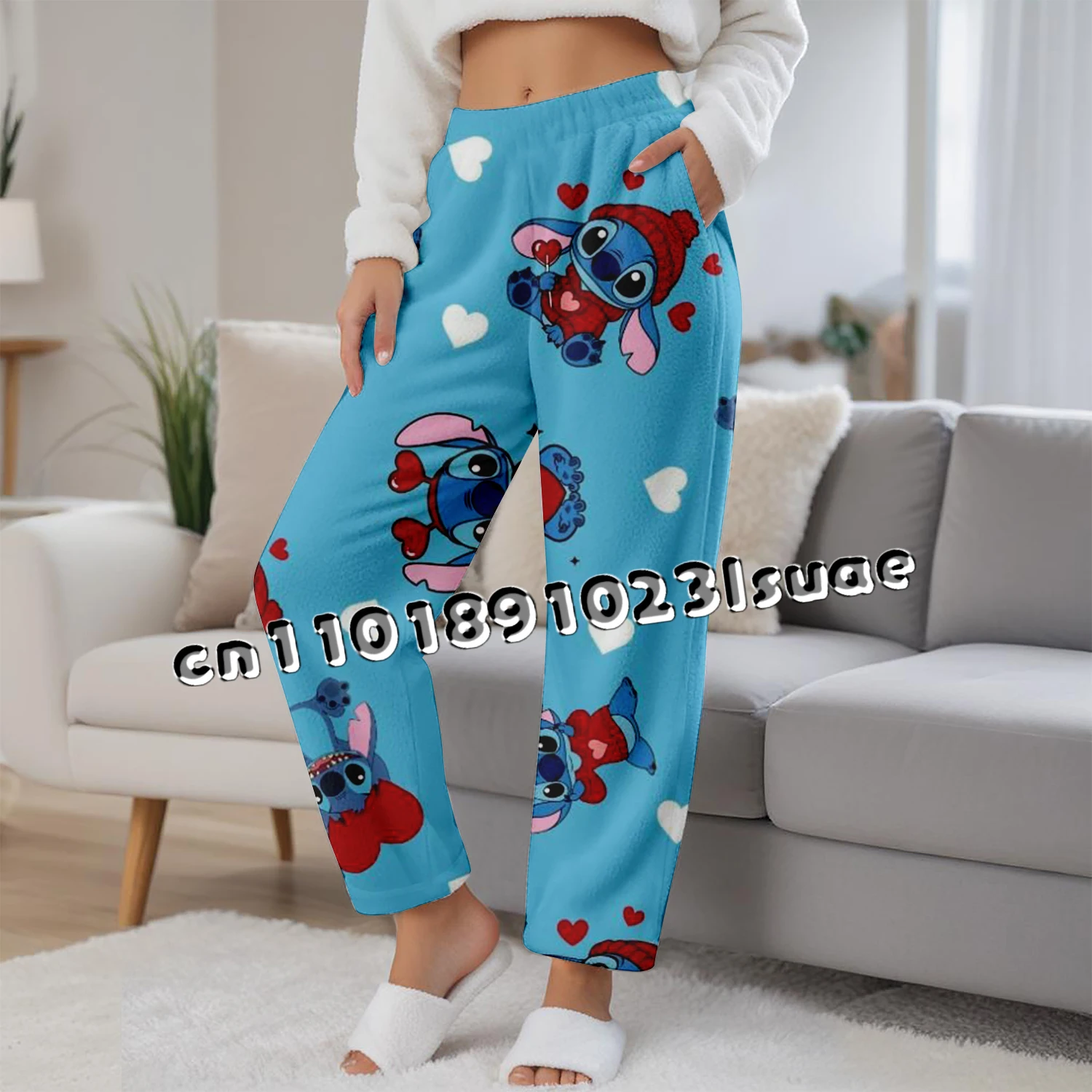 

Miniso Stitch Flannel Loose Women Sleepwear Pants Women's Men's Fashion Cute Cartoon Sleepwear Casual Clothes Girls Sleep Warm