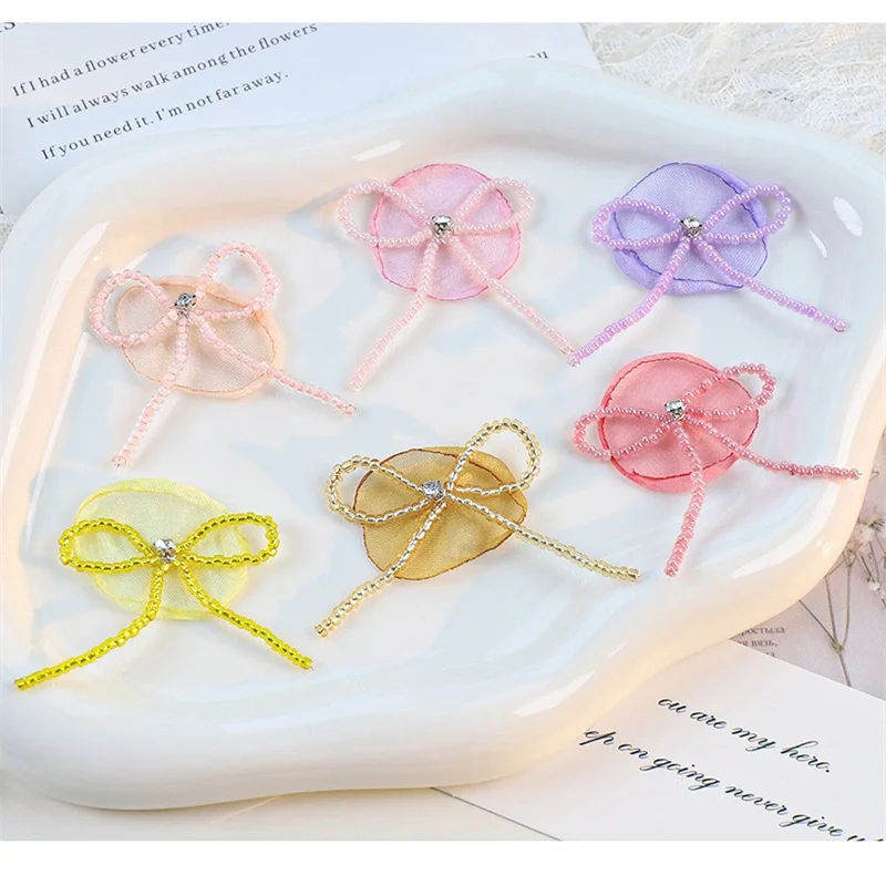 

Новое поступление, 40 шт./лот, цветные бусины с бантом, украшение в виде сердечника, мультяшная ткань, цветы в форме цветочных украшений «сделай сам», аксессуары для волос, одежда