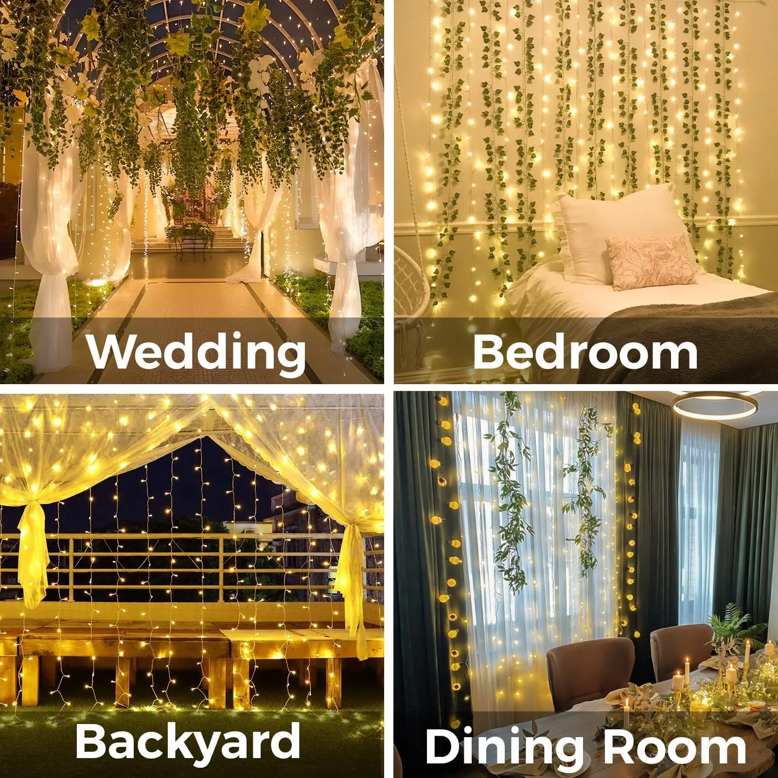 1PC  3M*3M  8 Lighting Modes Fairy Copper Light With Remote Colorful Window Curtain String Lights, USB Powered Waterproof For New Year Christmas Bedroom Party, Wedding Home Garden Wall Decorations view 3