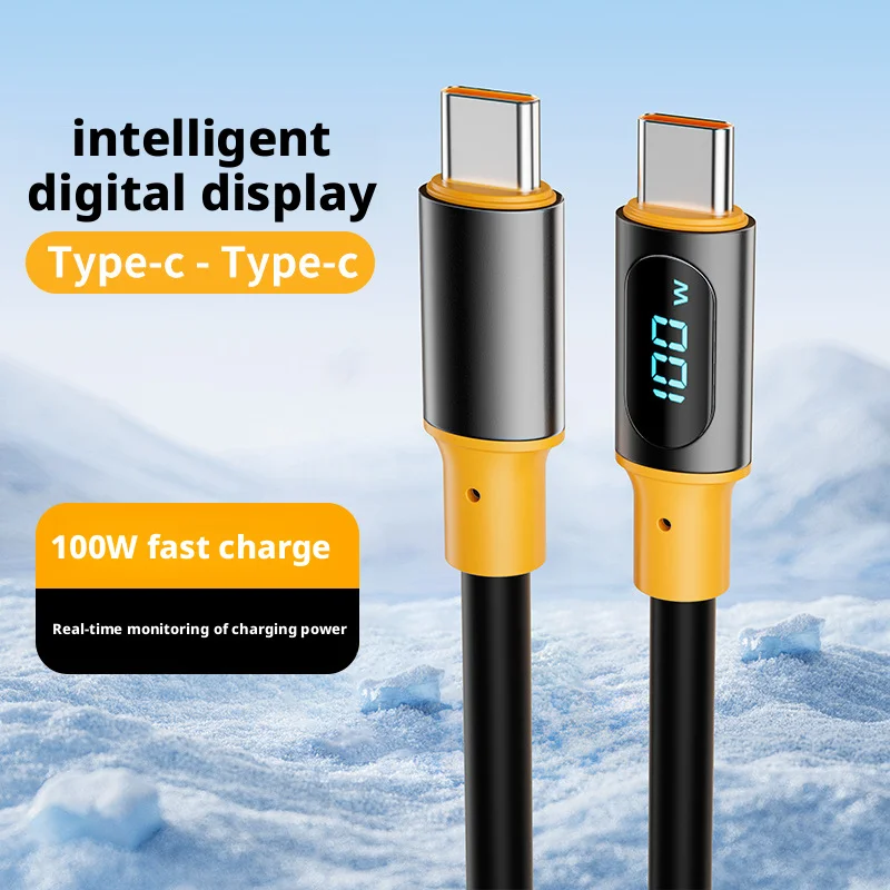 كابل PD100W من النوع C شاشة LED 6A سلك شاحن سريع الشحن متوافق مع كابل Macbook Xiaomi POCO Samsung Type-C USBC