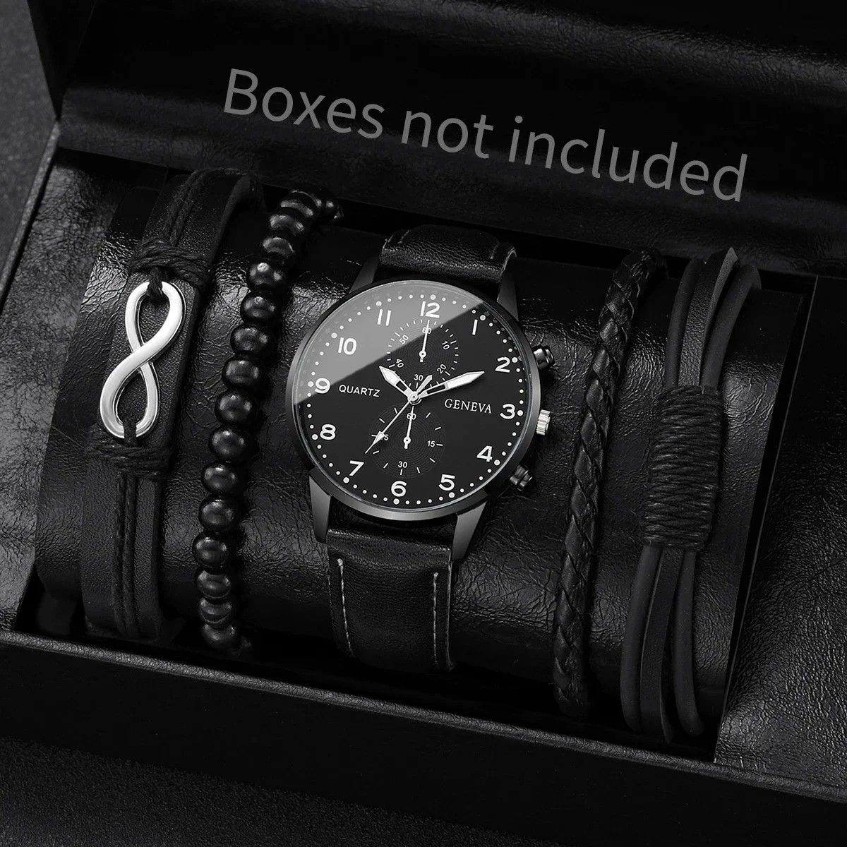 Men's All Black Watch Set with Bracelets
