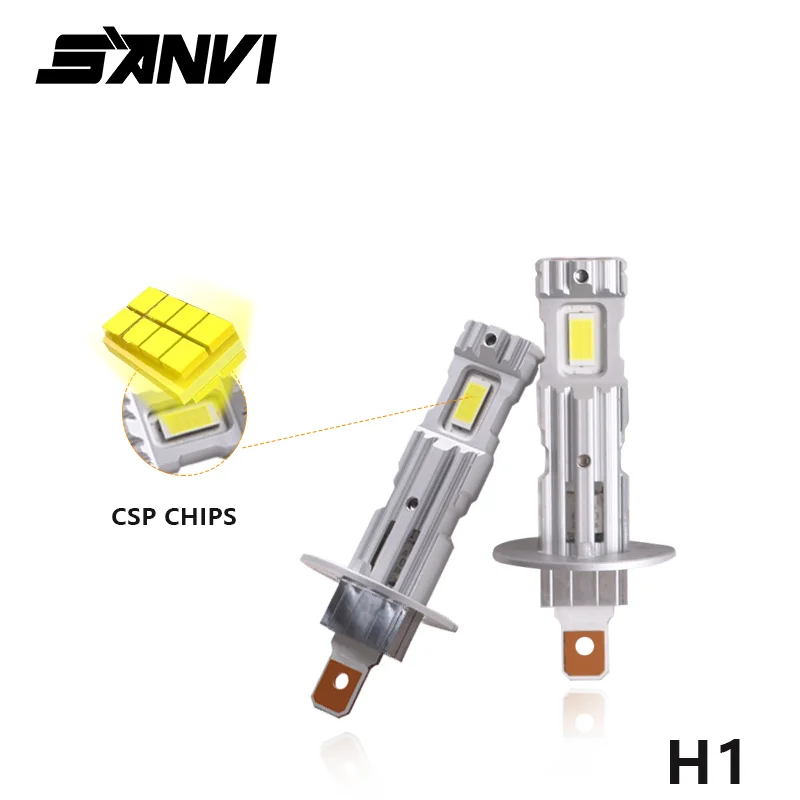 Lampu depan LED H1 bola lampu LED, ukuran Mini desain tanpa kipas nirkabel untuk lampu depan mobil CIP CSP 12000LM putih pencahayaan otomatis