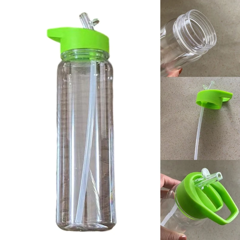 LeakProof Sports Water Bottles 700ml Clear Plastic Bottles with Straw Wide Mouths Cup for Gym Cyclings Hikings Campings