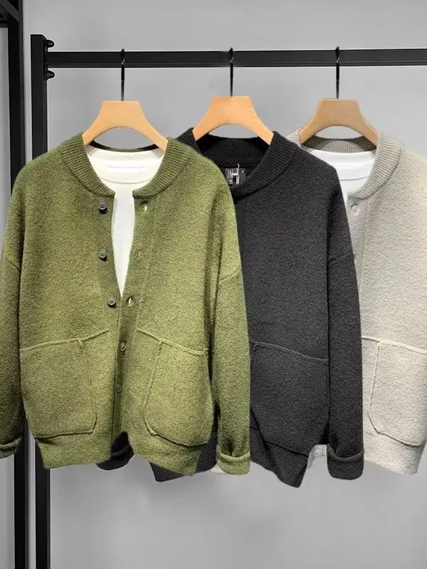 

New Men's Knitted Sweater Cardigan Loose Fit Pure Color Versatile Top for Autumn Winter Casual Wear Comfortable Medium Weight
