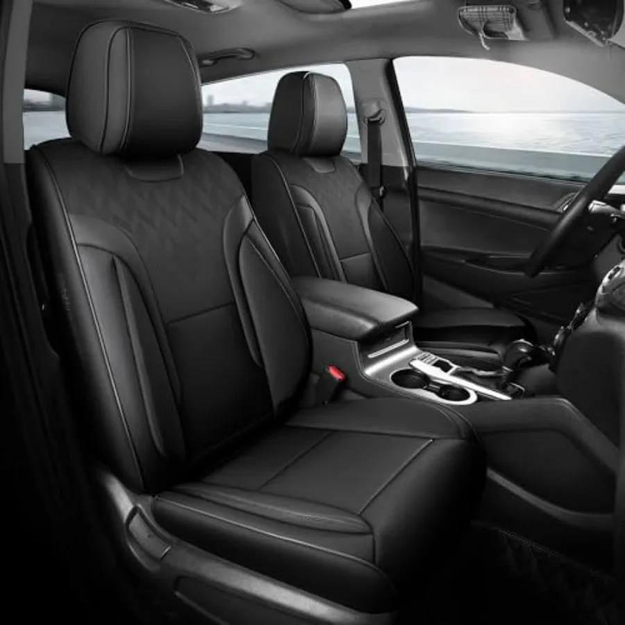 

Black Front 2pc Breathable Faux Leather Car Seat Covers Universal Automotive Protector Fit for Most Sedan SUV Pick-up Truck