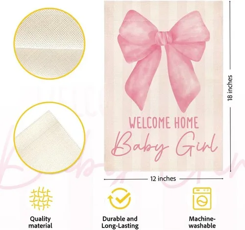 Welcome Home Baby Girl Garden Flag for Yard Outside Pink Bow Baby Shower Announc ZZO EEZ