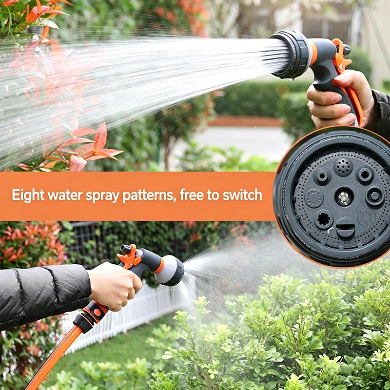 8 Modes Garden Water Spray Gun Adjustable Hose Nozzle Heavy Duty For Watering Plants Car Washing Cleaning Household Irrigation