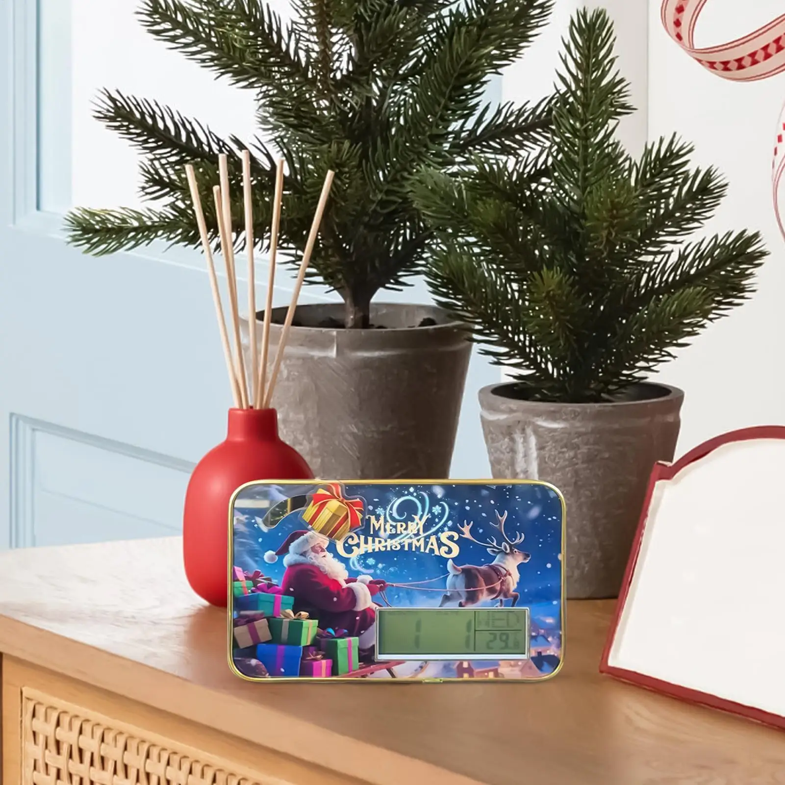 Christmas Desk Clock Santa Reindeer Digital Clock With Date And Temperature Holiday Festival Time Management Decoration For