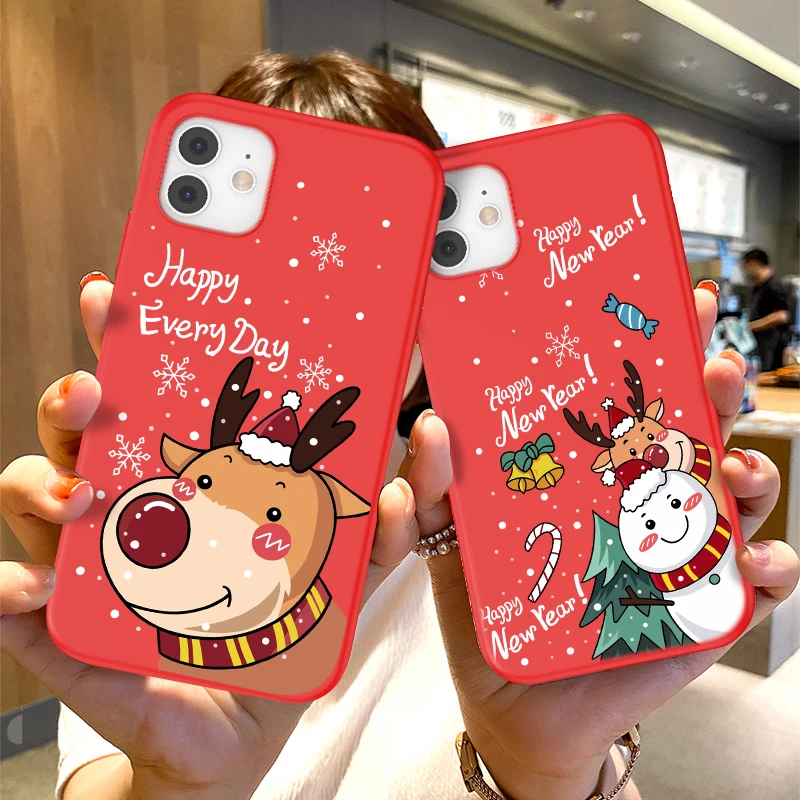 New Year Red Santa Reindeer Xmas Phone Case for IPhone 14 11 12 13 Pro Max Mini X XR XSMax 7 8Plus SE2 Soft Christmas Funda Para