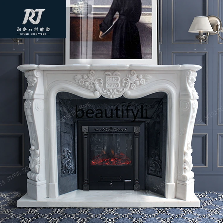 

Marble fireplace Stone fireplace European retro living room decorative fireplace rack custom