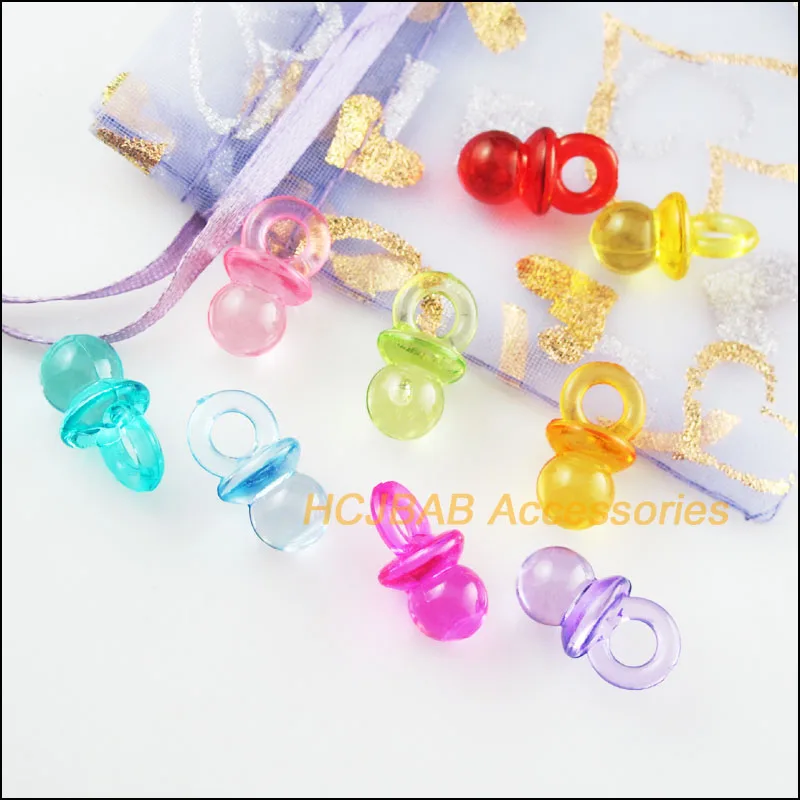 50Pcs Mixed Plastic Acrylic Lovely Baby Nipple Charms Pendants 10x19mm