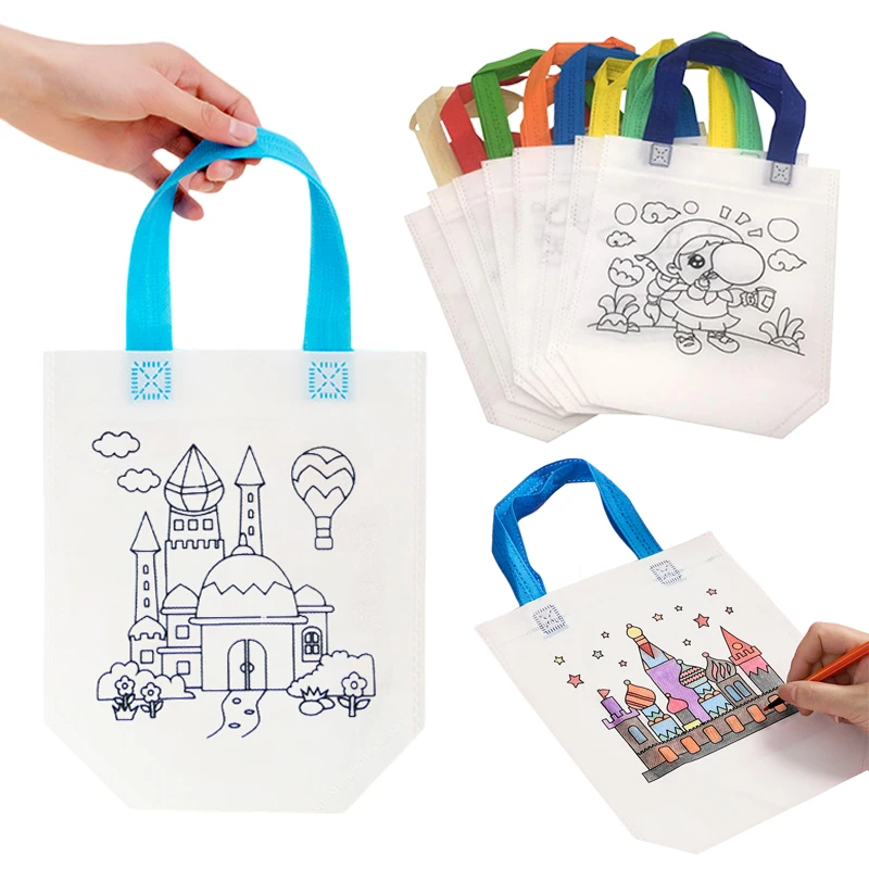 Double Sided Graffiti Bag Non-woven Fabric Children Handmade DIY Painting Colored Toys Color Cognition Puzzle Birthday Gift TMZ