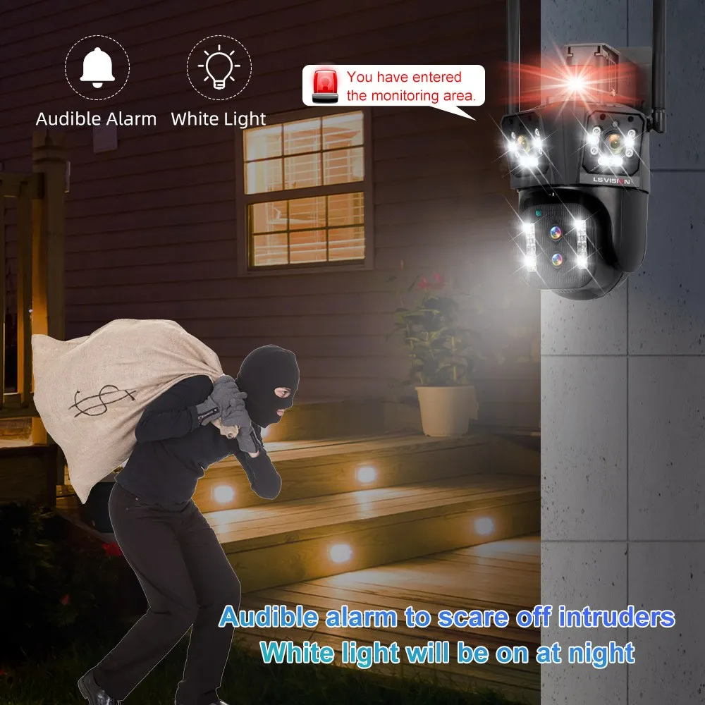LS VISION 8K Outdoor Wireless Wifi Security Camera 10X Optical Zoom Auto Tracking 6K PTZ 4 Lens 3 Screens IP CCTV Cam Waterproof