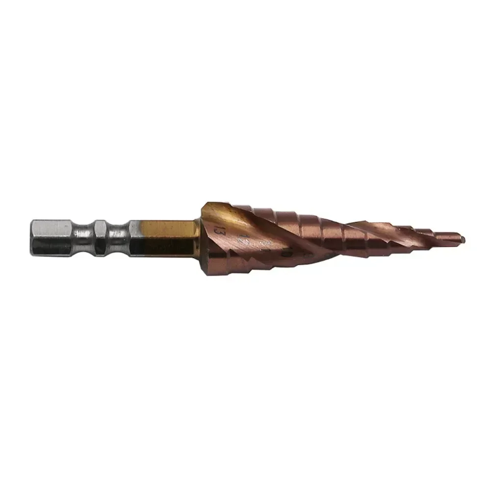 HSS-Co M35 Cobalt Step Drill Bit 3-13mm Step Drill 6.35mm Hex Shank Double-Edged Spiral Groove Ladder Drill Hand Tools