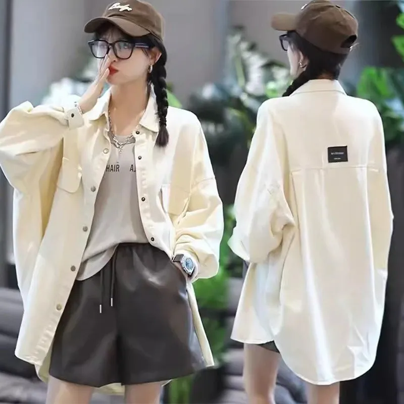 

European Sle Women's Midlong Denim irt Coat Retro H ape Autumn 2025 Faionable Ladies' Outerwear Windproof Long Sve