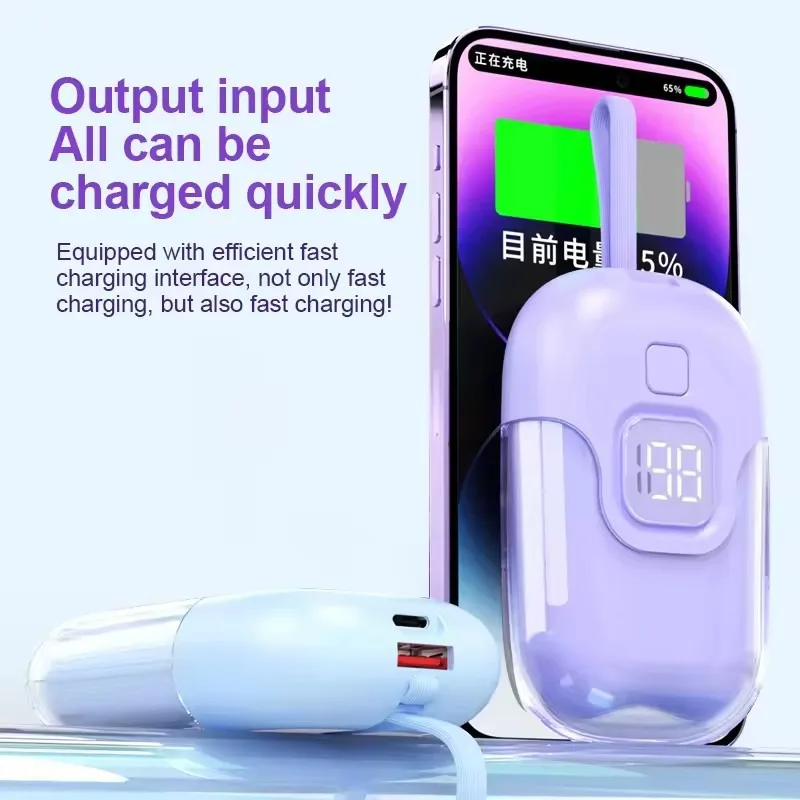 Crystal Power Bank 10000mah Large Capacity Built-in Battery Mini Power Bank Fast Charging Solid Color Lanyard Capsule Powerbanks