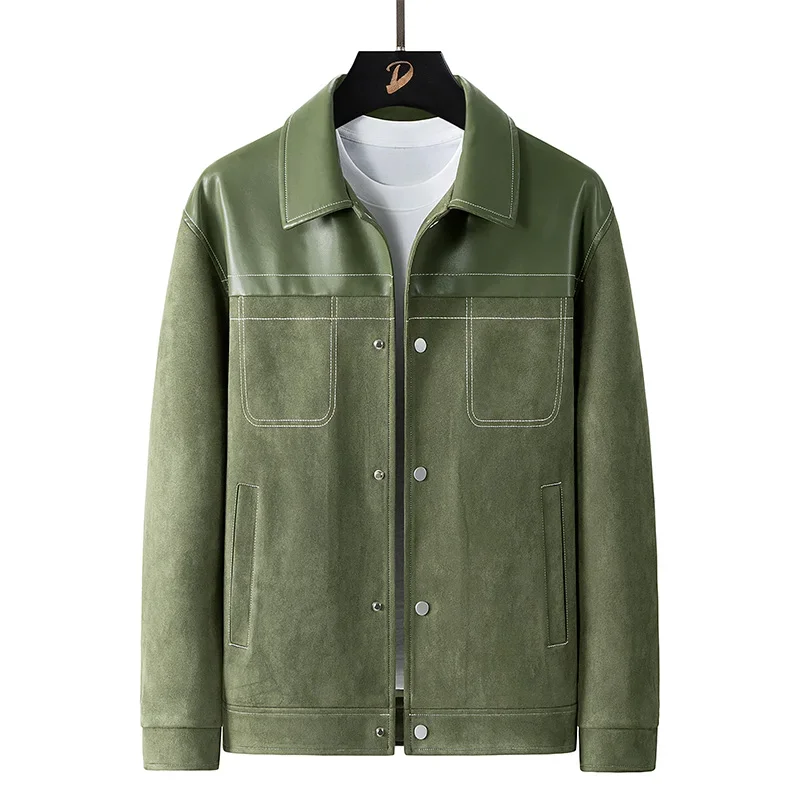 Men's Clothing Suede Outerwear Men's Spring Casual High end Patchwork Leather Coat 2024 New Spring Lapel Jacket