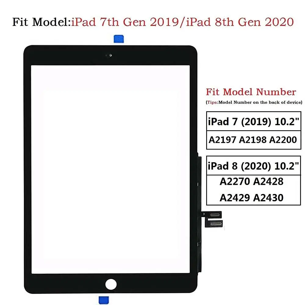 لباد 7/8 2019 2020 7th/8th محول الأرقام بشاشة تعمل بلمس الجيل 10.2 "استبدال الجمعية الزجاجية الأمامية (بدون زر المنزل) #4