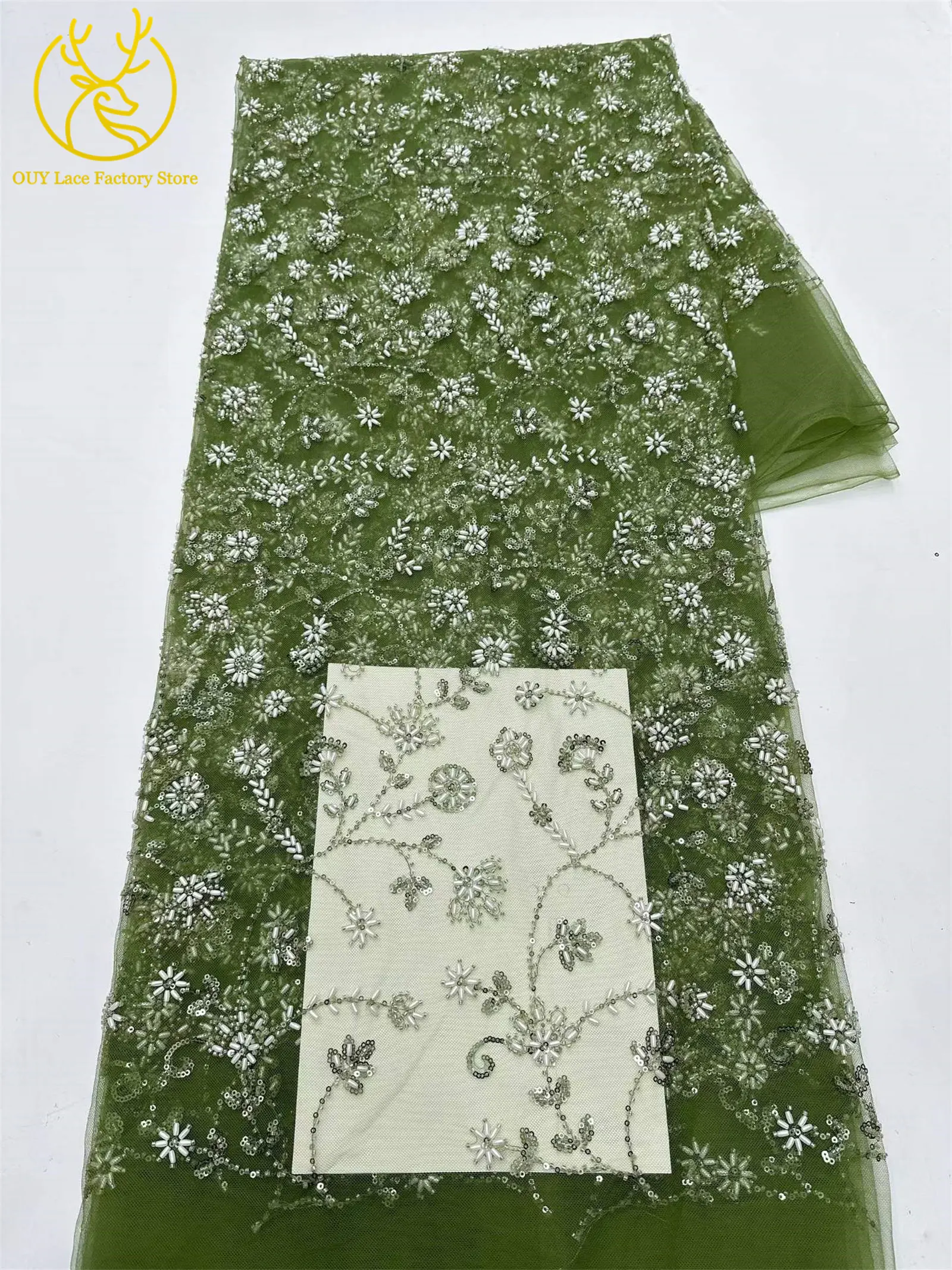 Königsblauer luxuriöser handgefertigter Perlen-Spitzenstoff, 5 Yards, hochwertiger französischer Tüll-Pailletten-Spitzenstoff für Party- und Hochzeitskleider – Detail 5